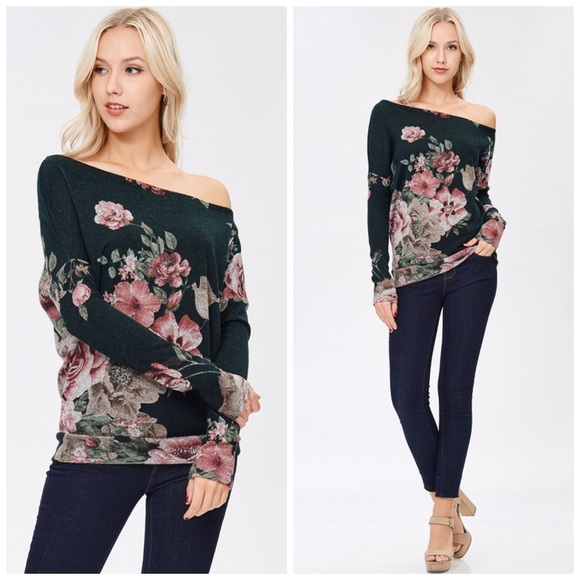 ❤️ LAST 1! Deep GreenOff Shoulder Dolman Sweater! - Picture 3 of 4